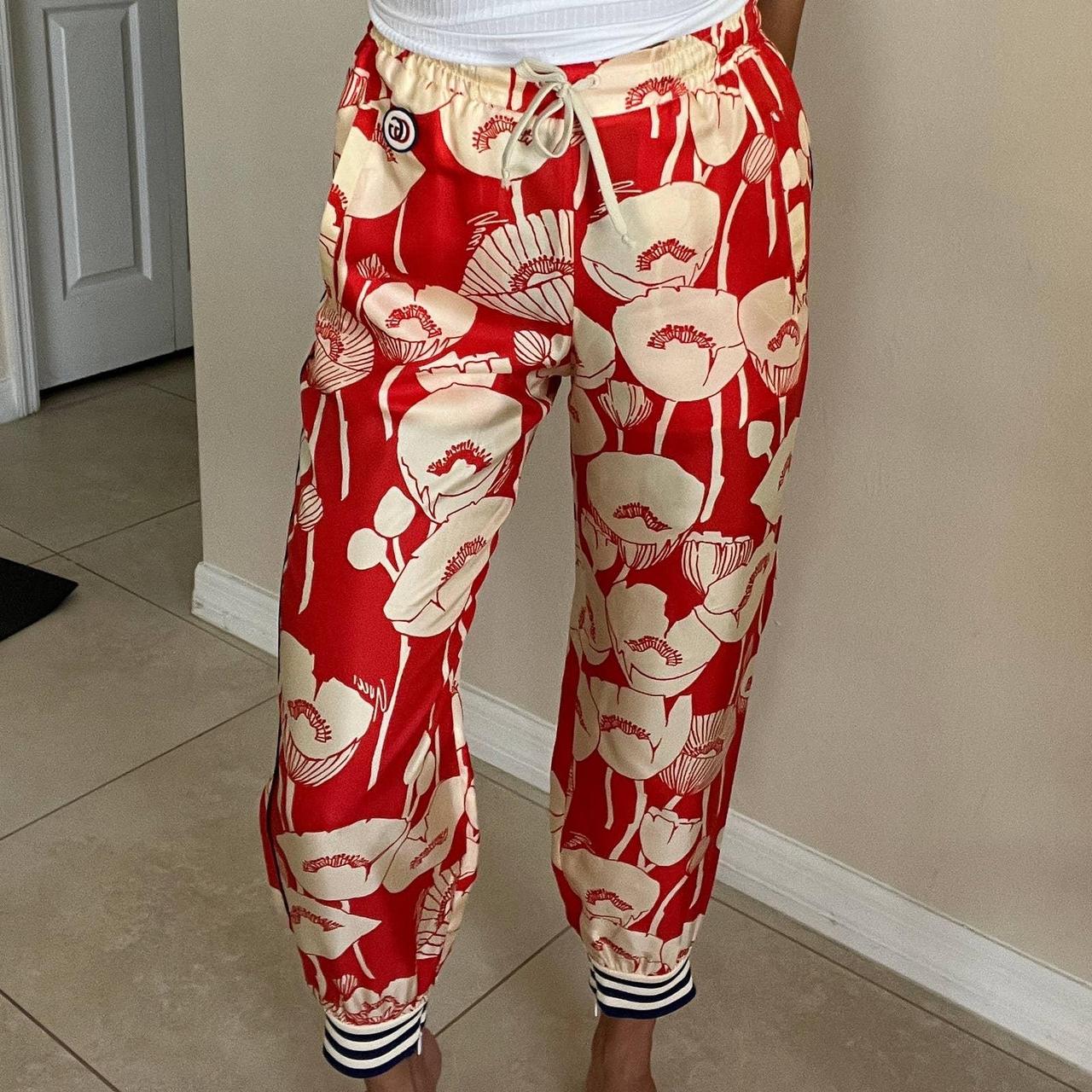 Gucci Floral Print Cropped Silk Trousers Pants
