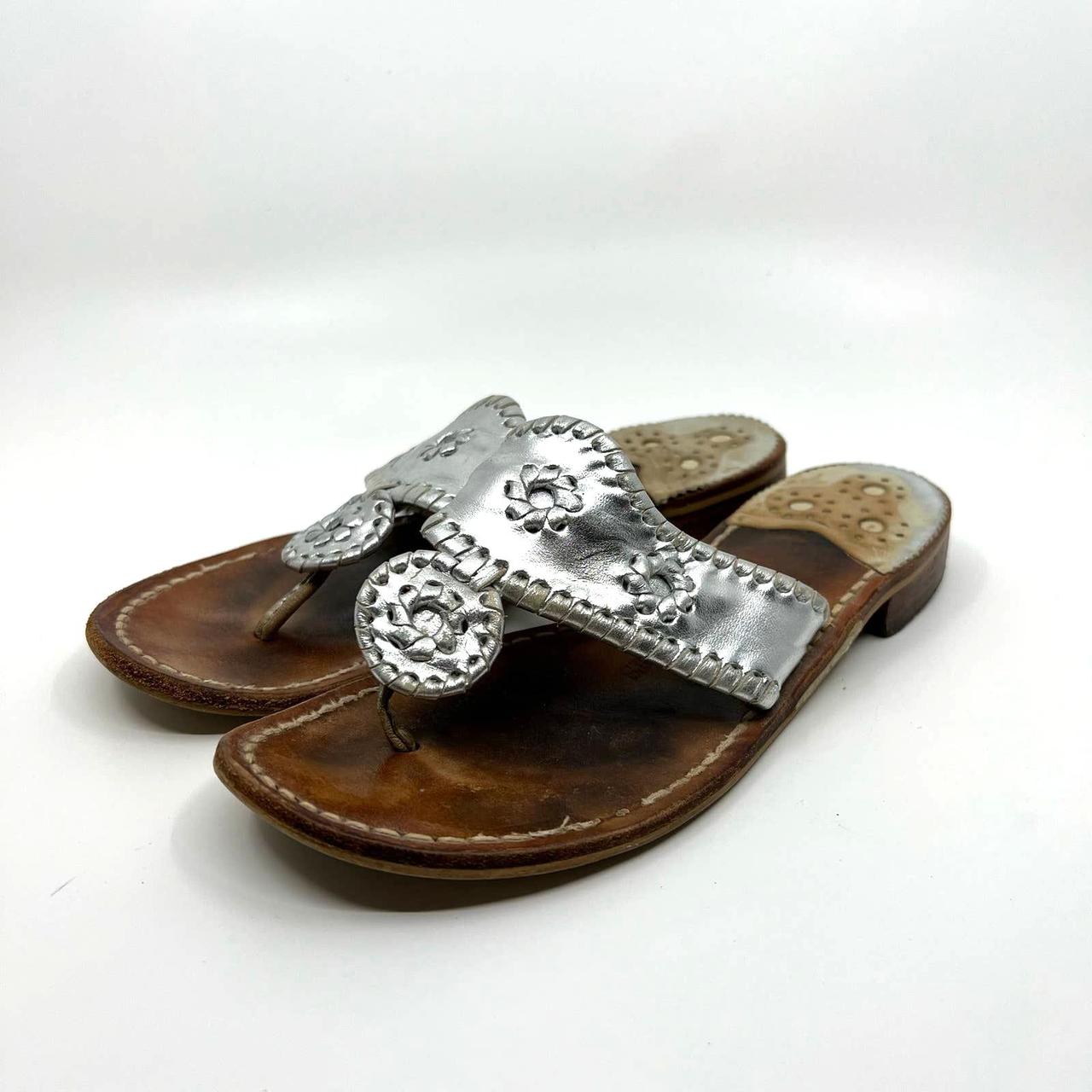 Jack Rogers Calypso Silver Thong Sandals Women's... Depop