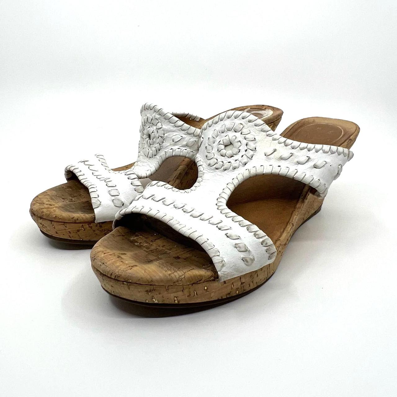 JACK ROGERS Wedge Sandals Girls Size 3 Little Miss Luccia Silver White Cork  | eBay