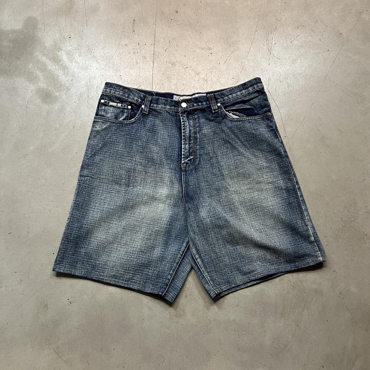 Cyber y2k 2000s Indigo Baggy Shorts vintage ( See... - Depop