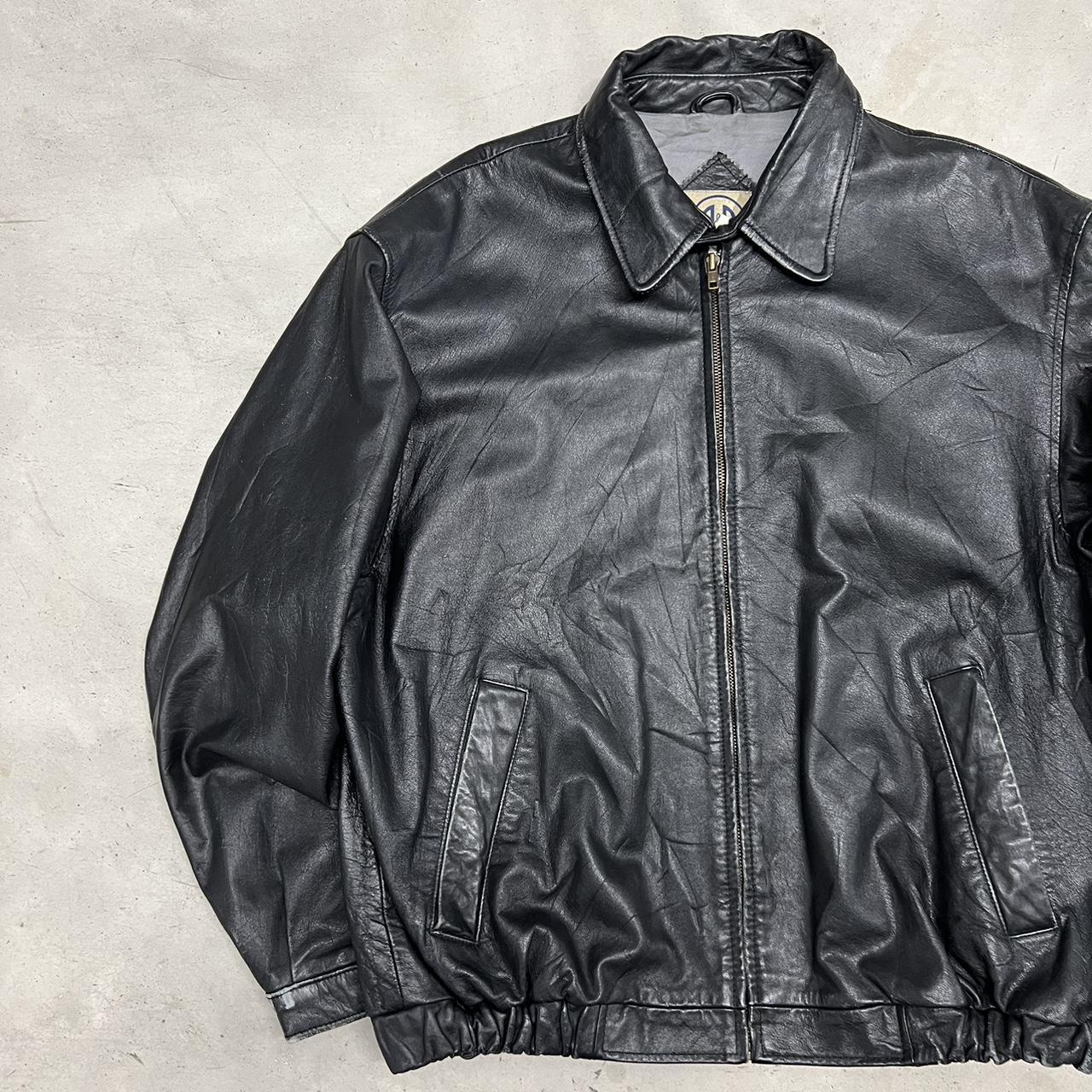 Vintage y2k Boyfriend Style Leather Jacket Bomber... - Depop