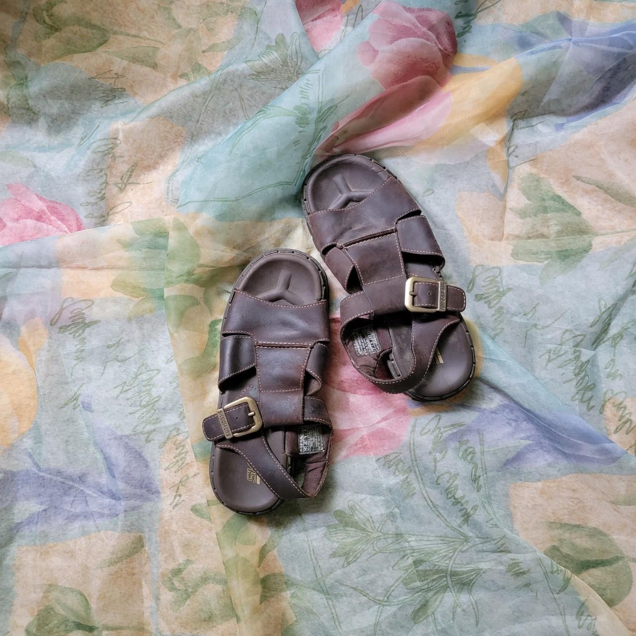 Vintage 90s Skechers leather sandals. Brown. Size 7.... - Depop