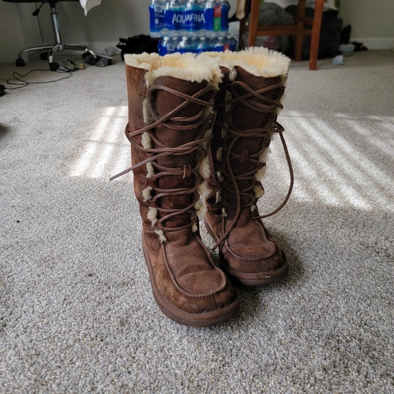 Brown suede ugg Tularosa boots with shearling. Depop