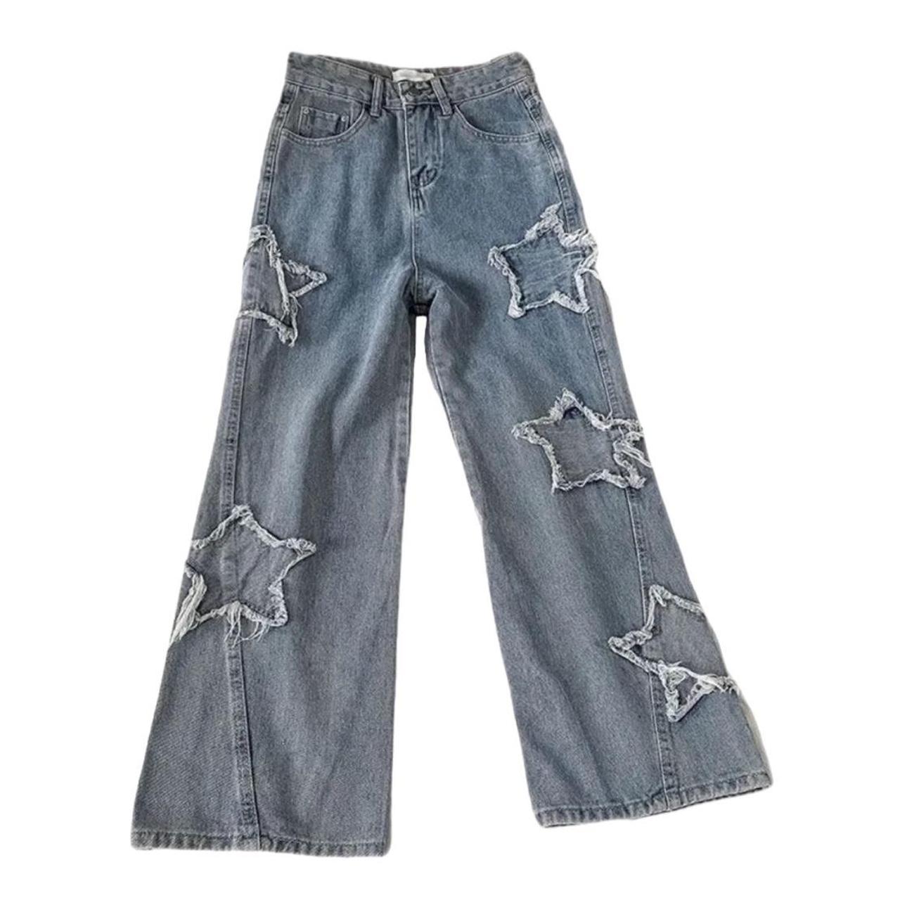 Women’s Y2K Style Star Print High Waisted Jeans in... - Depop