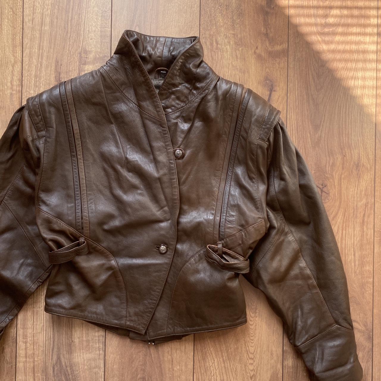 Vintage Echtes Leder Bat Leather Jacket Brown... - Depop