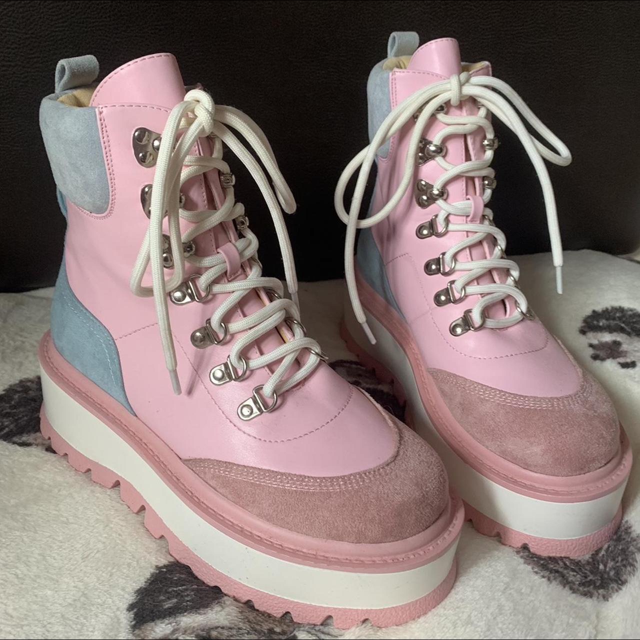 Pink, Blue, White Platform Boots Size 5 Never worn,... - Depop