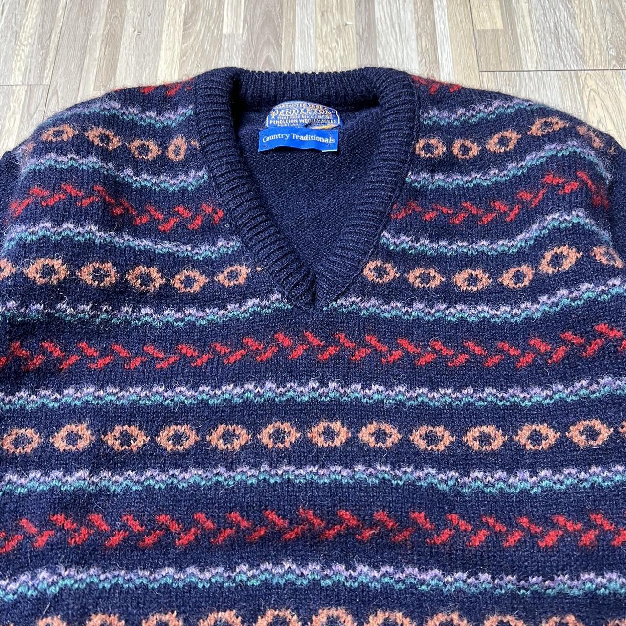 Vintage 80s Pendleton Knit Wool V Neck Funny... - Depop