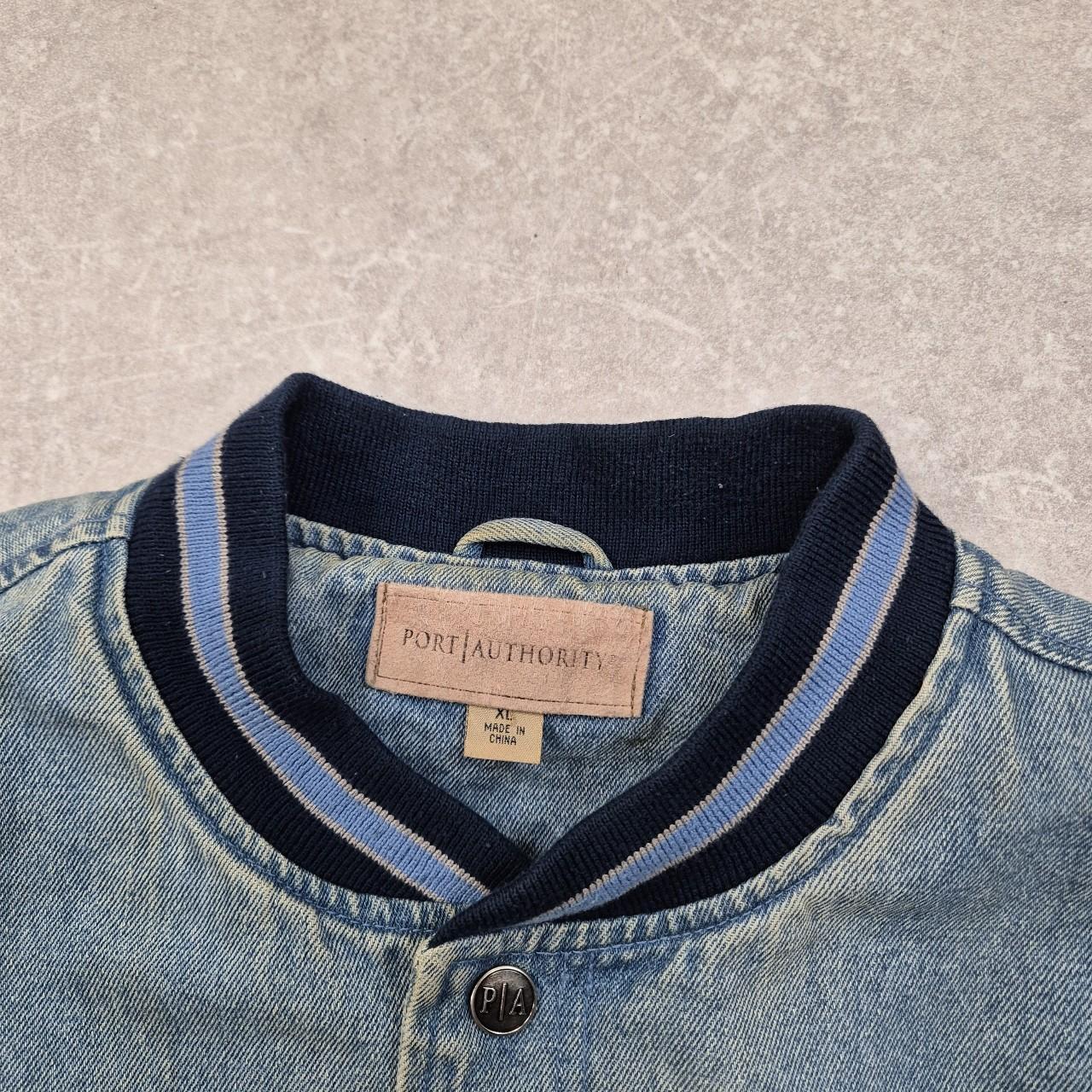 Denim varsity work jacket XL Vintage Port Authority... Depop