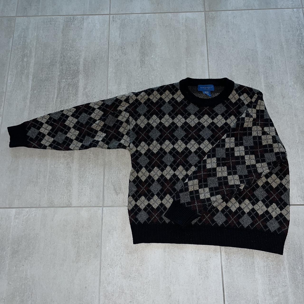 oversized 90’s argyle print crew neck sweater -for... - Depop