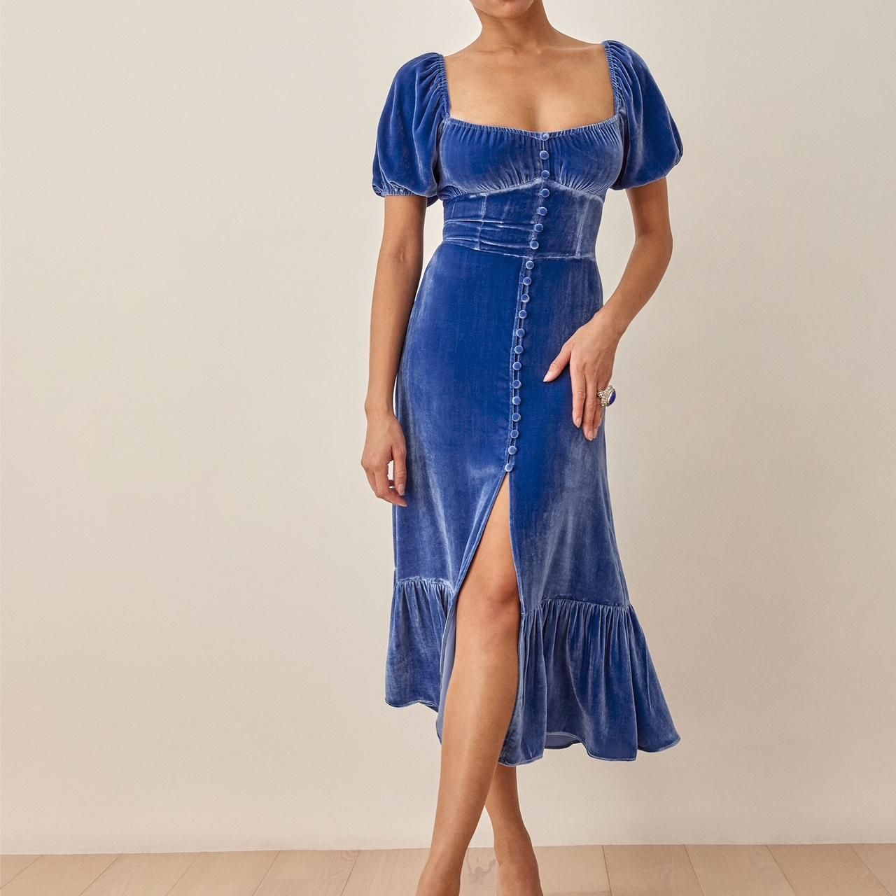 Reformation Leonie Blue Velvet Dress - size... - Depop