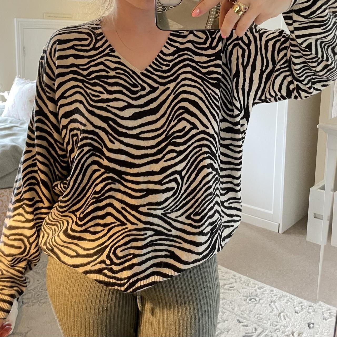 M S collection zebra print v neck jumper m s. Depop