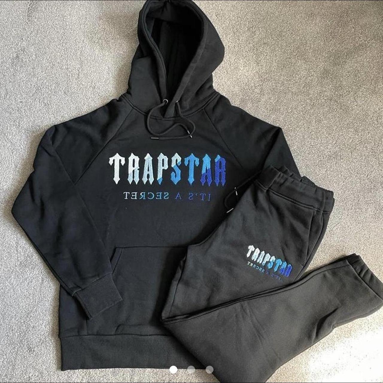 Trapstar Men's Black and Blue Hoodie Depop