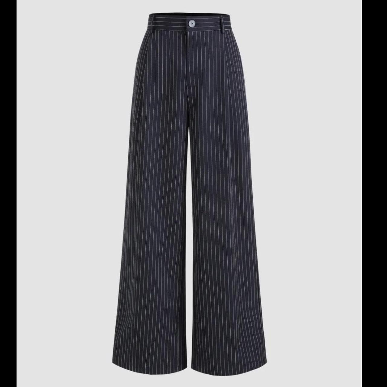 Cider Navy Blue Pin Stripe Wide Leg Trousers... Depop