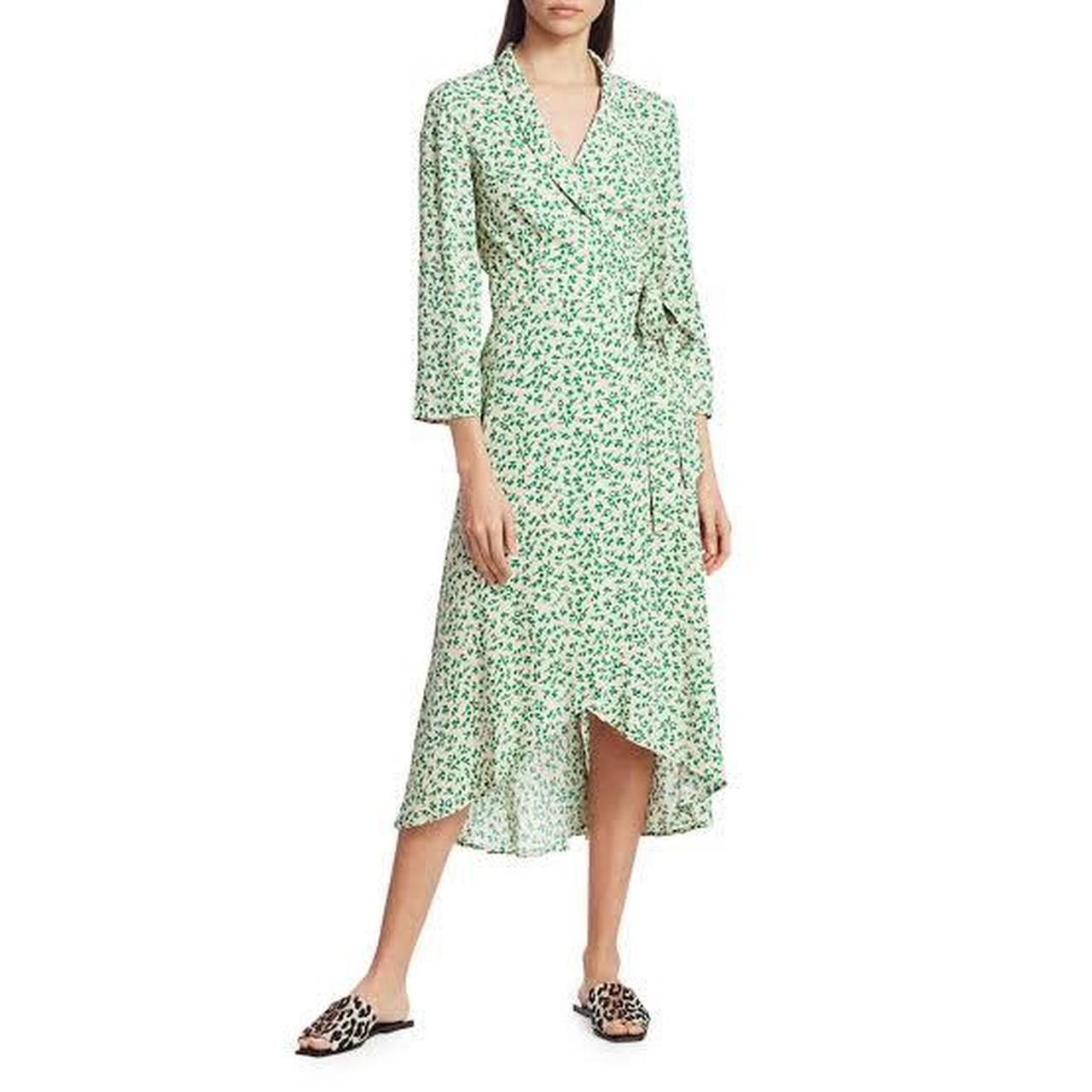 Ganni green wrap dress hotsell