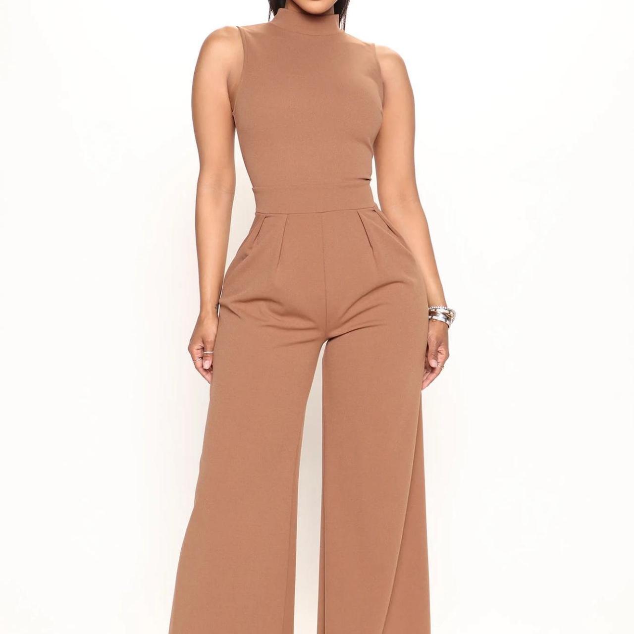 Tan wide leg jumpsuit - Main Image