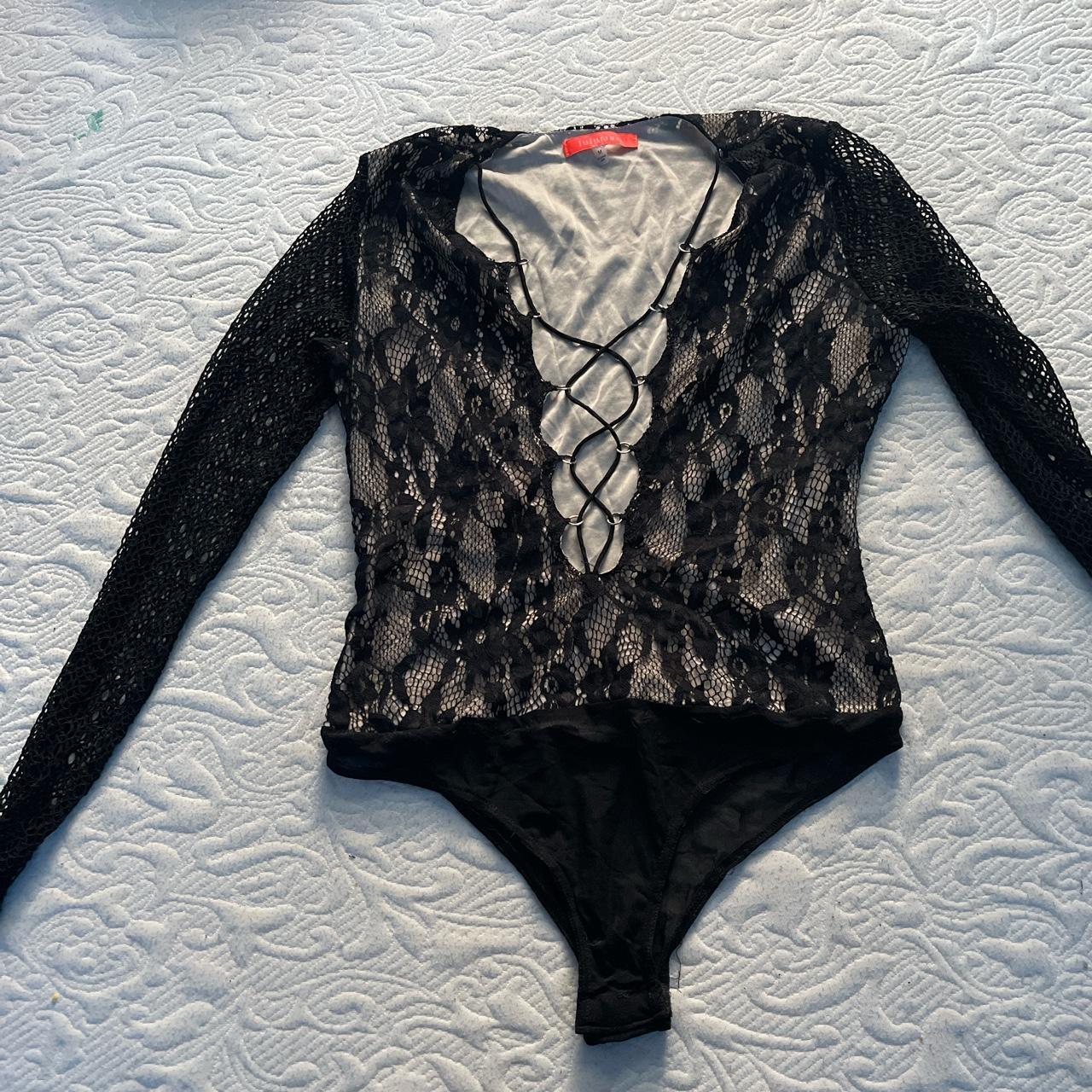 Lace detailed bodysuit - Depop