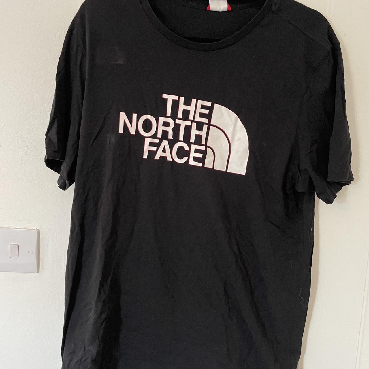 North face Black T shirt. Some fade with wear. Large... Depop