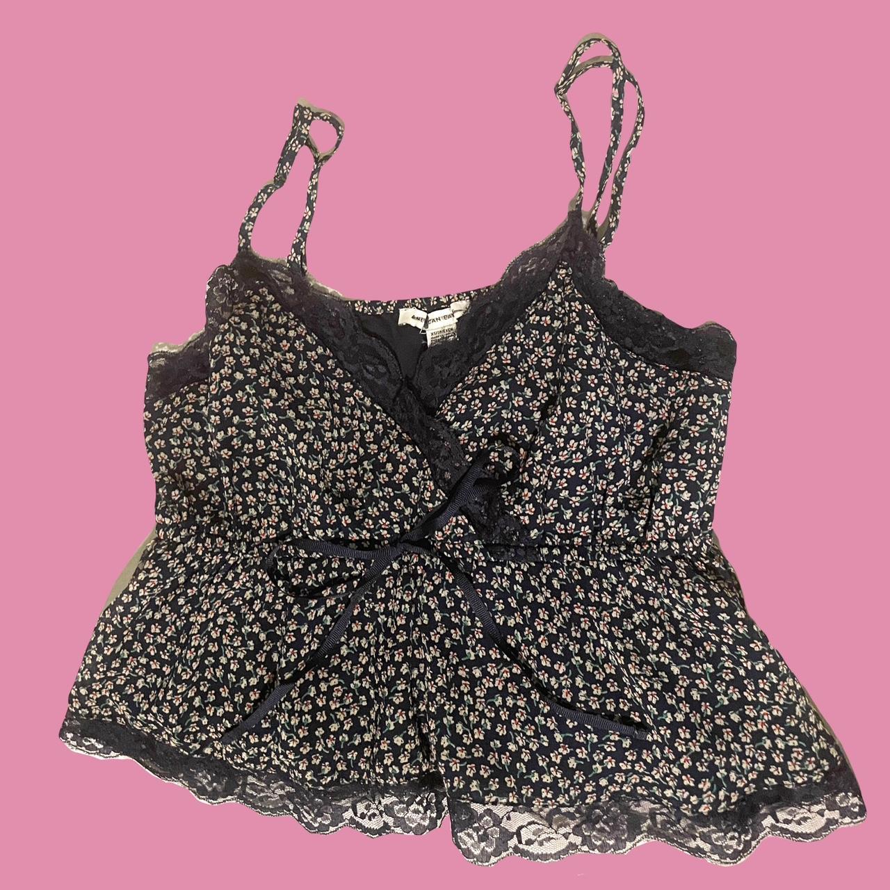 American Eagle Outfitters Women's Navy and Cream Blouse Depop