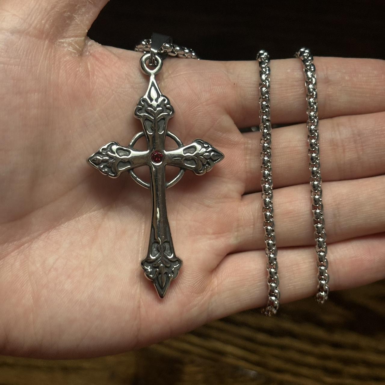 Mens ruby clearance cross necklace