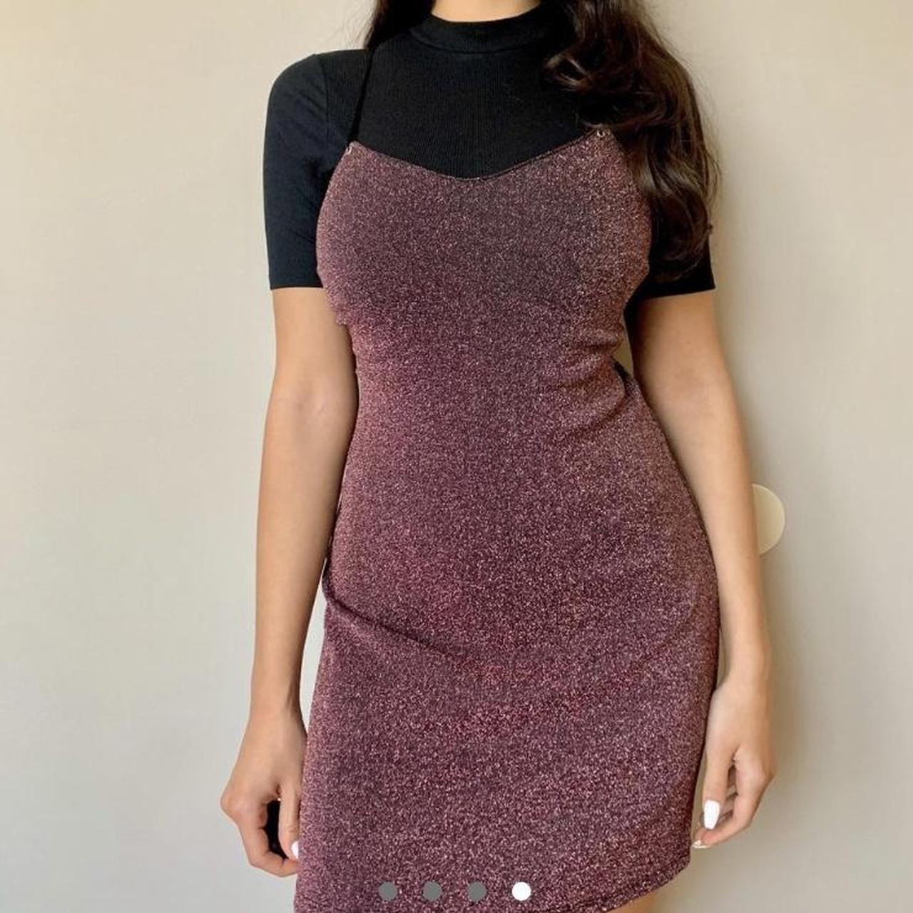 Bershka purple glitter slip dress with criss... Depop