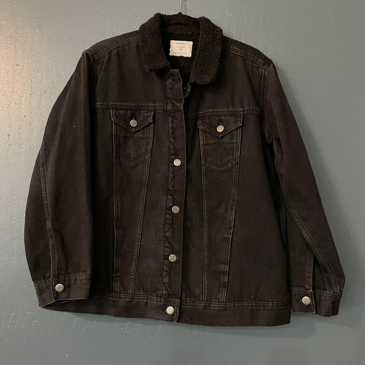 Fleece boyfriend vintage wash black jean jacket by... Depop