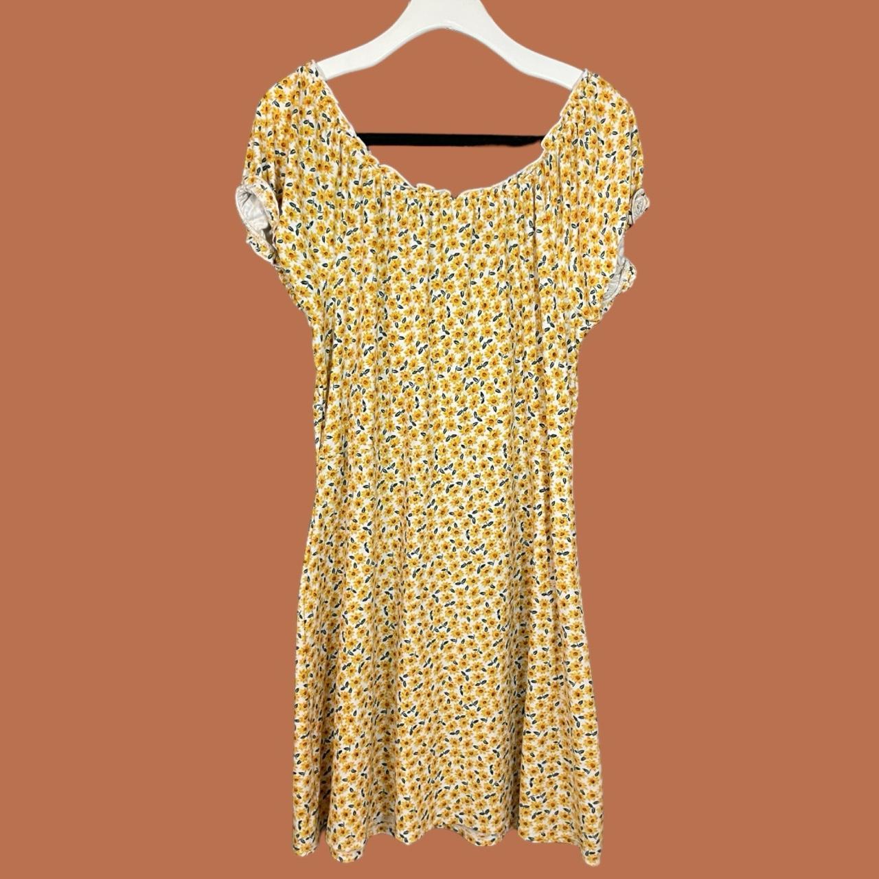 Puff sleeve yellow floral mini dress by No... - Depop