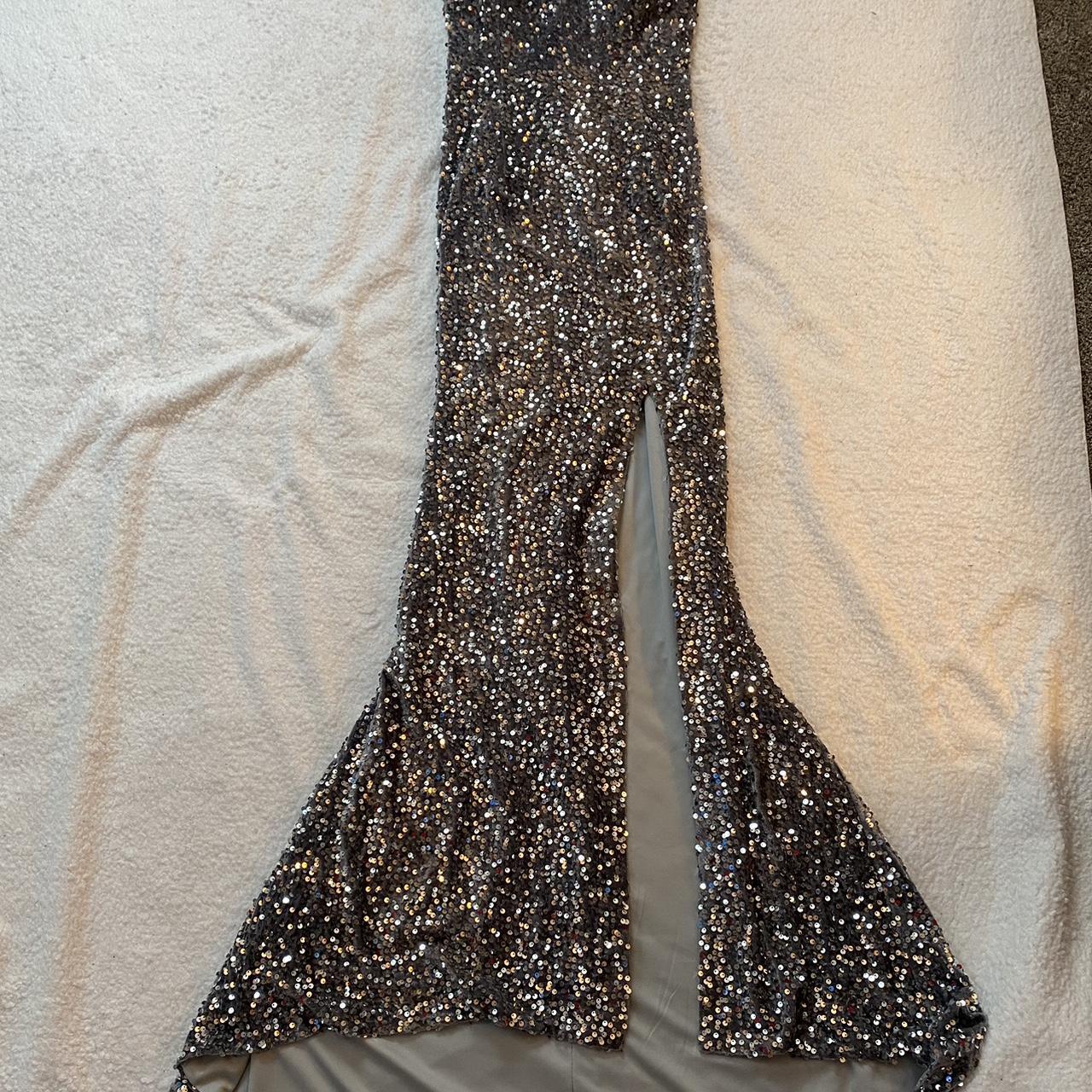 silver sparkly prom/ event dress size 8... Depop