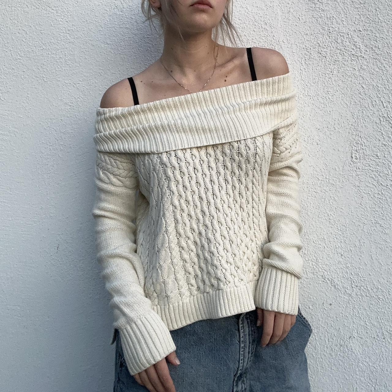 Vintage Off Shoulder Sweater Thick cable knit... - Depop