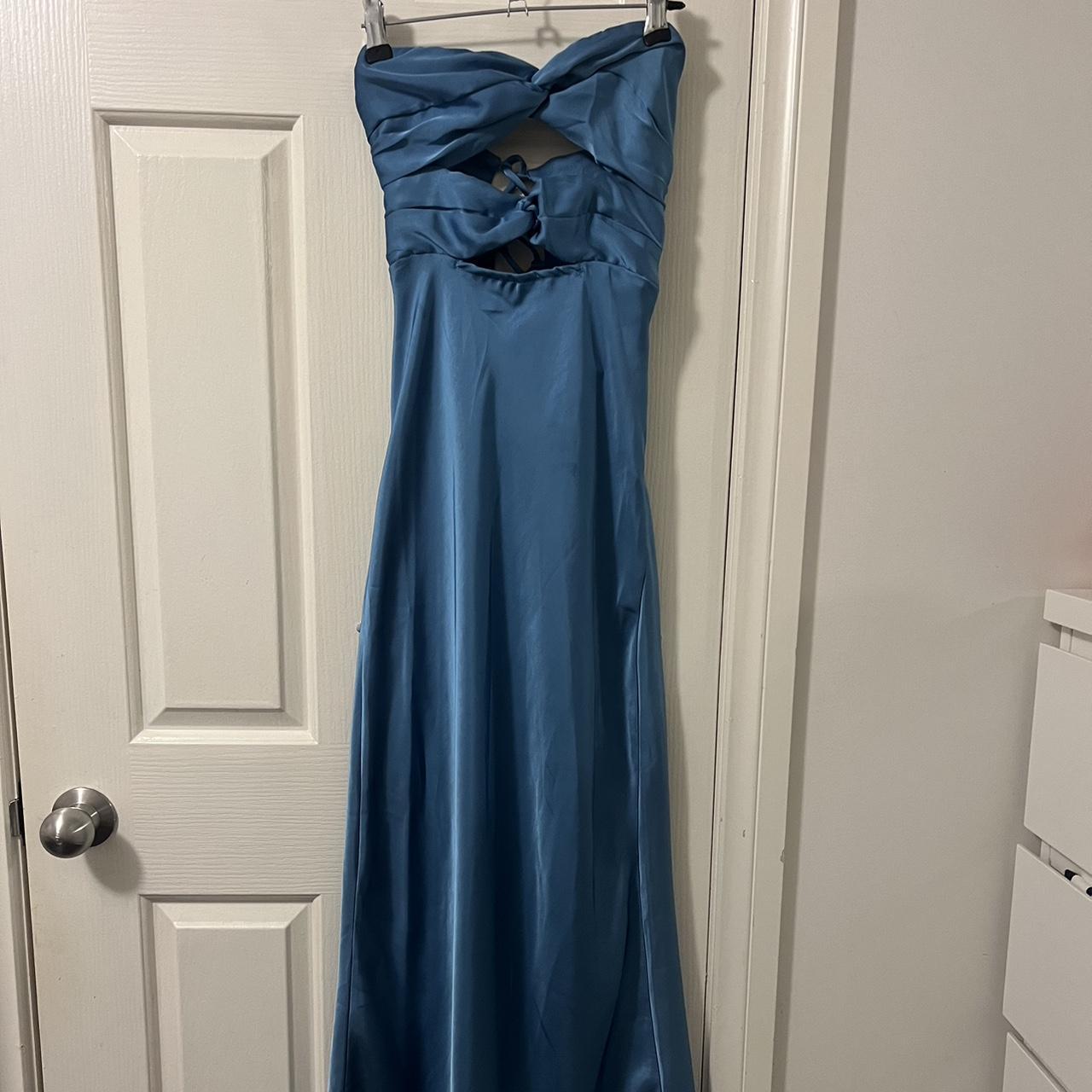 Blue strapless formal dress Silk material and... - Depop