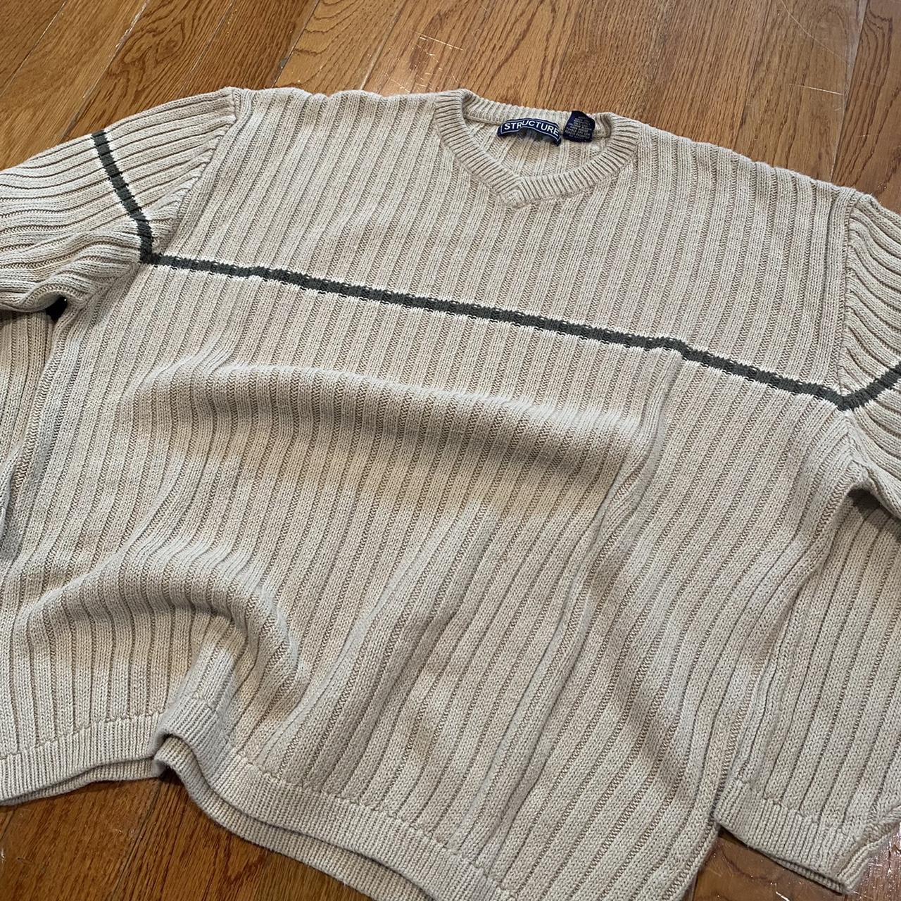 Structure Green Striped Knit Sweater Sz L 26x25 Boxy... - Depop