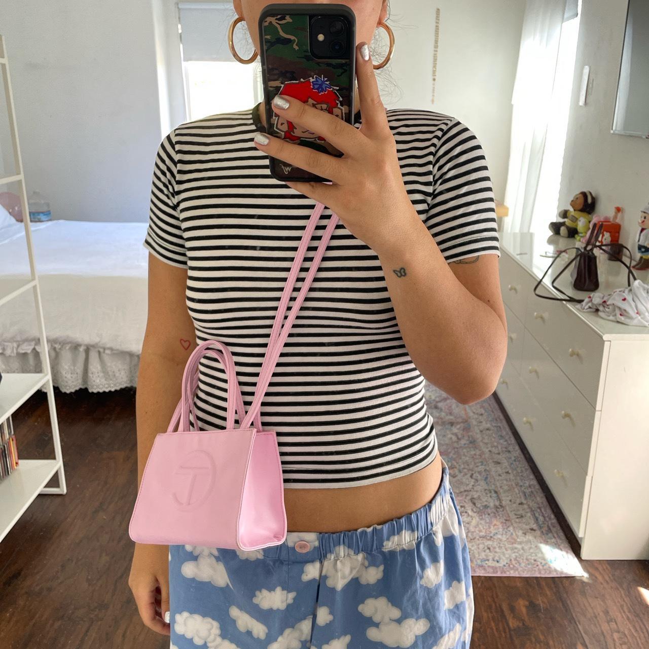 telfar small bubblegum pink shopping bag