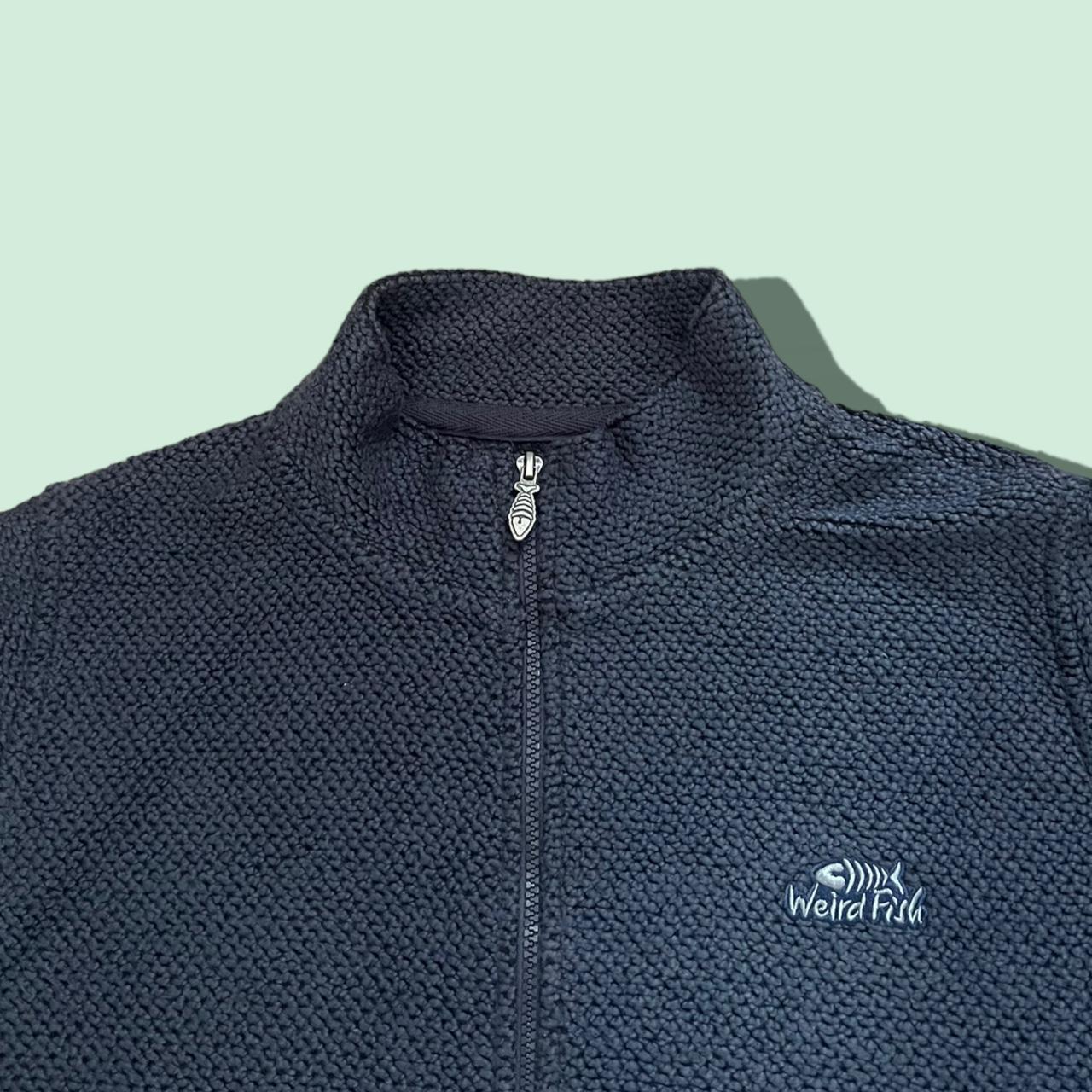 Weird Fish Men's Grey and Navy Jumper Depop