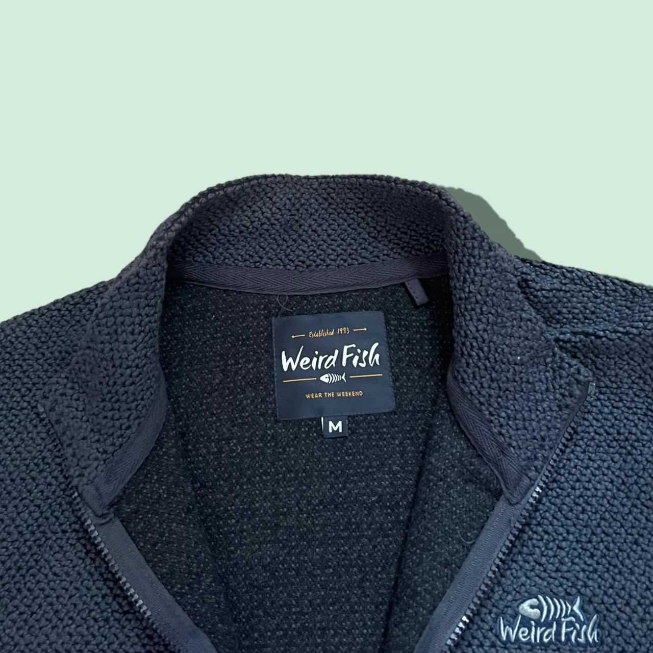 Weird Fish Men's Grey and Navy Jumper Depop