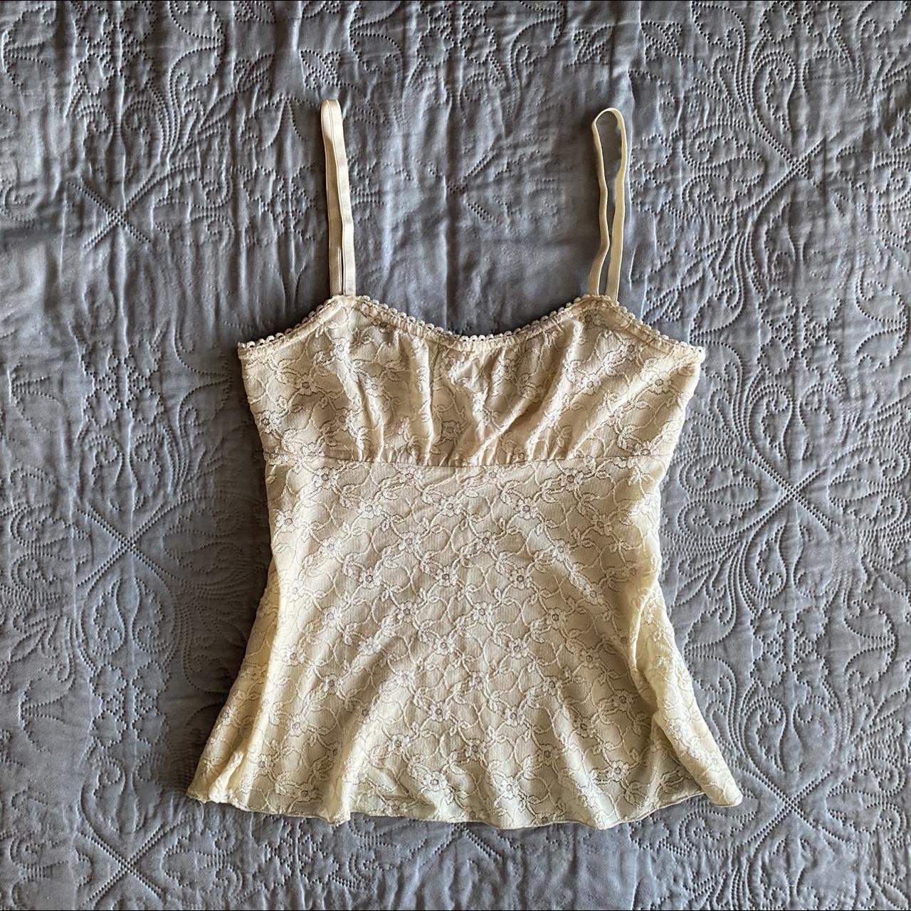 Dainty mesh cream lace cami 🎠 Vintage Made in... - Depop