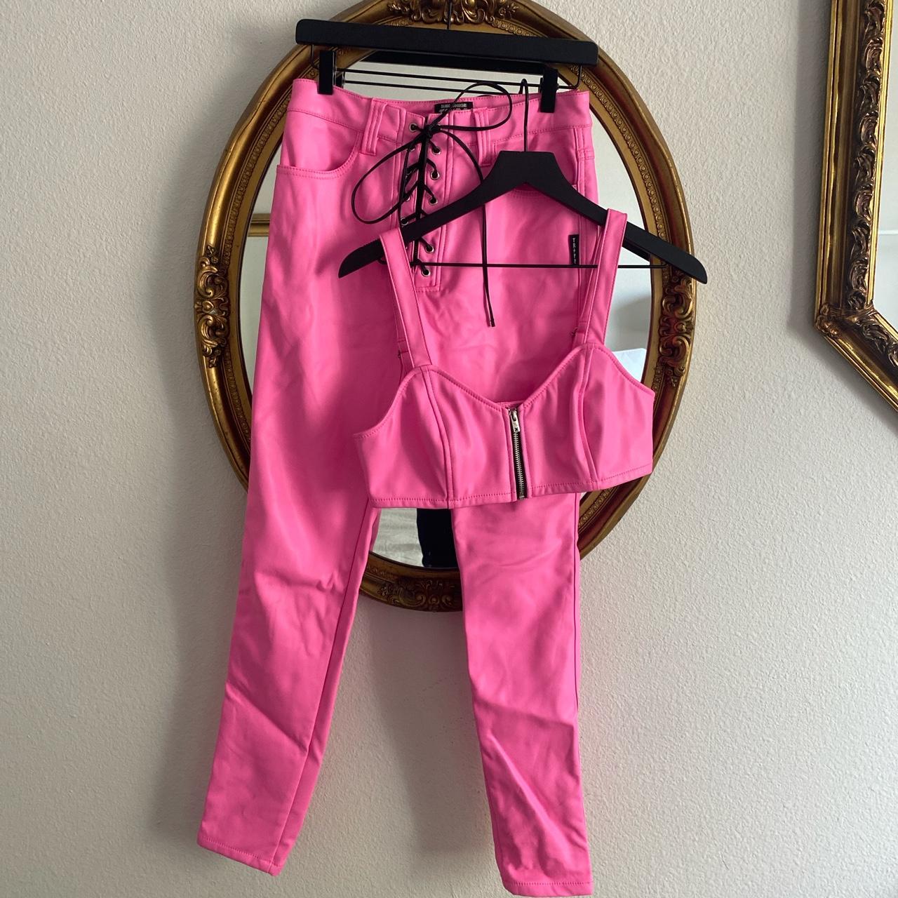 TRIPP NYC hot pink leather set. Minor tear in rear