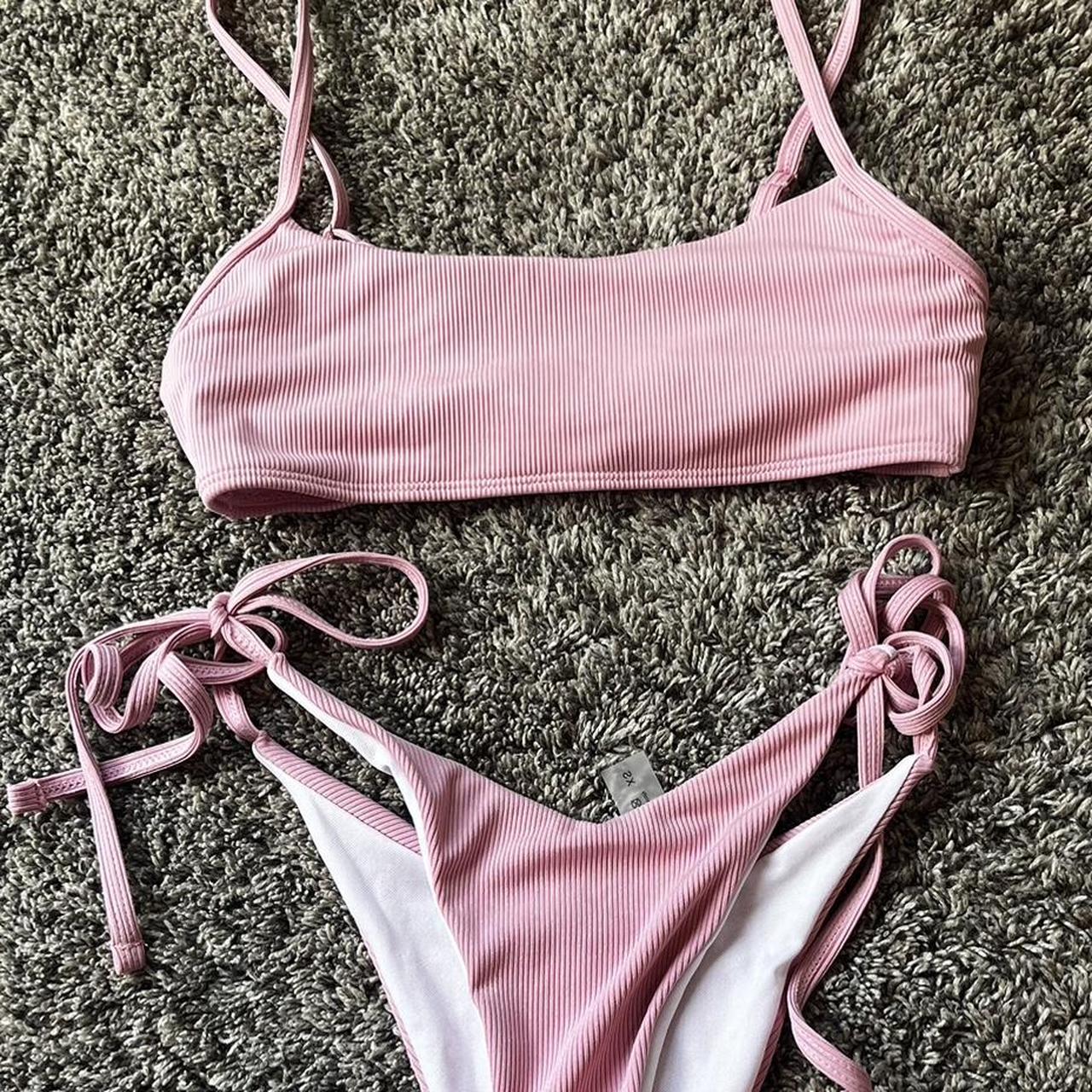 SHEIN sports bra like light pink bikini, tie bottoms... - Depop