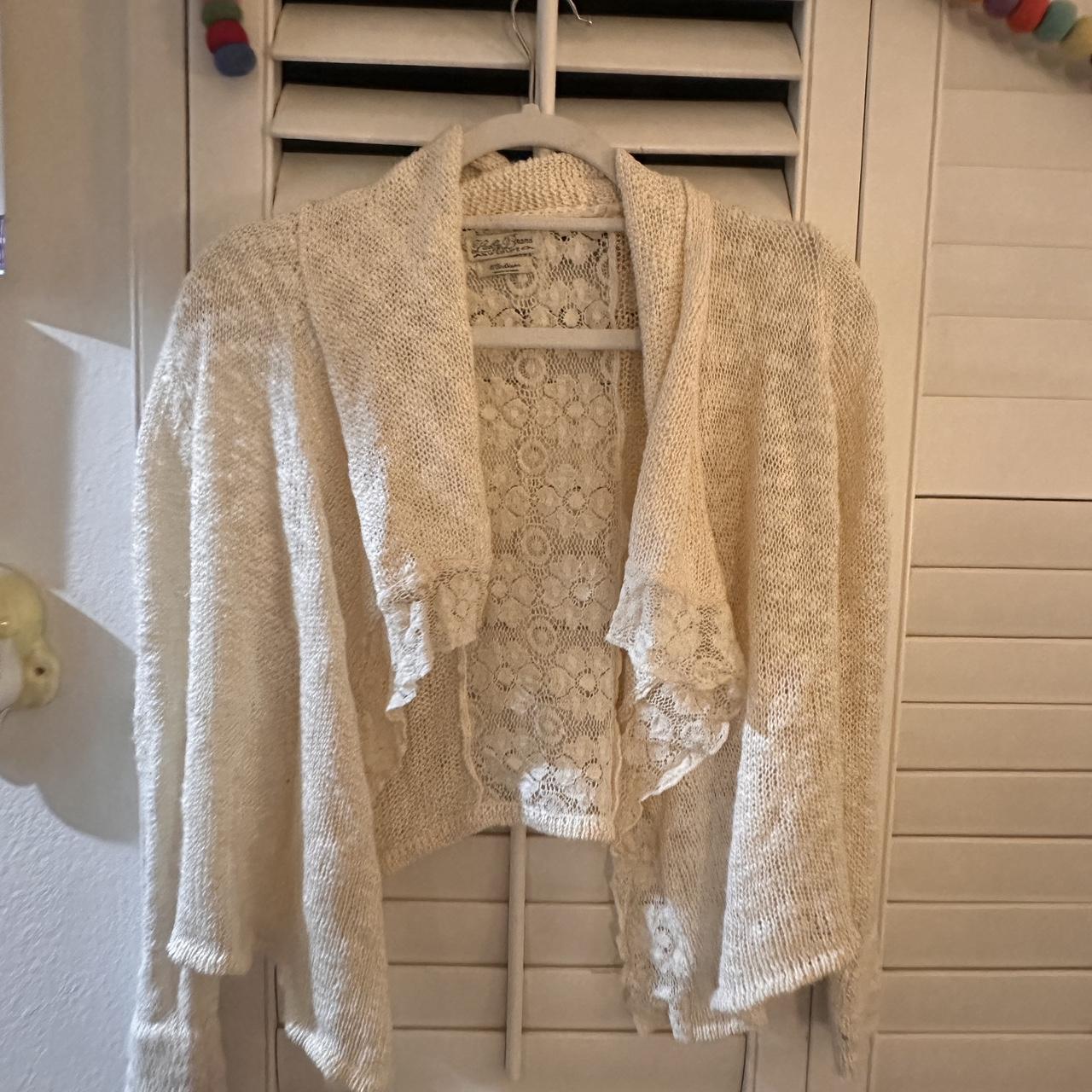 Vintage Lucky Brand Crochet Cardigan With Flower Depop