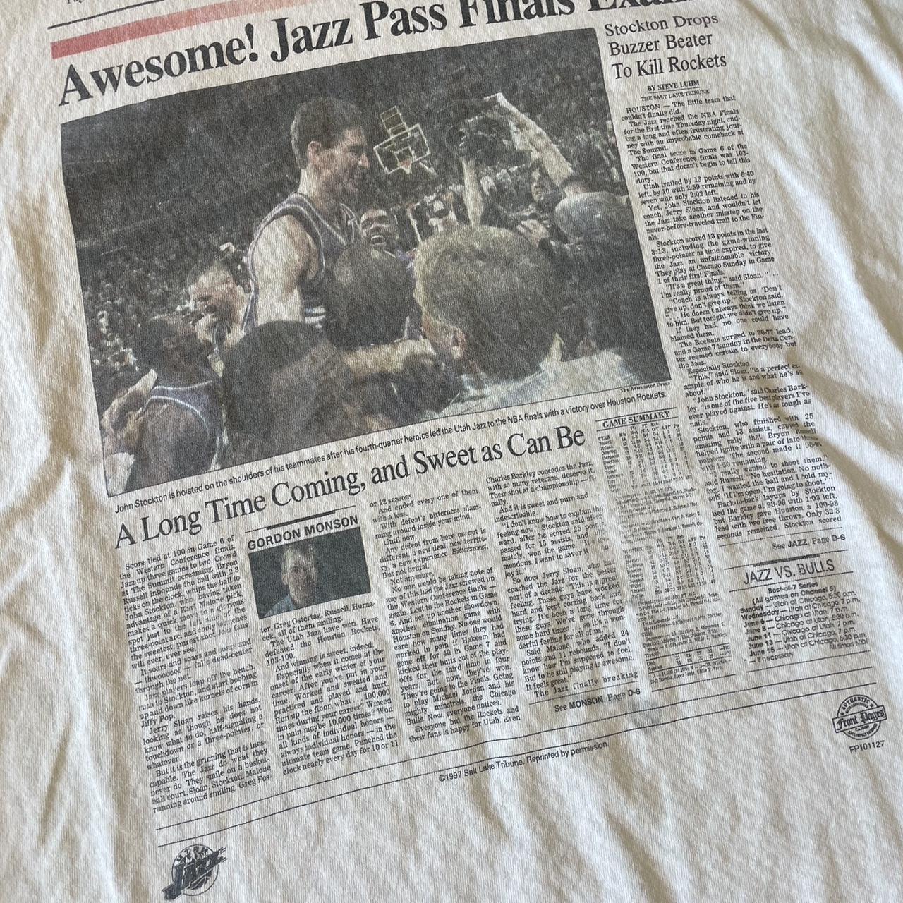 90s Utah Jazz NBA newspaper tee Size XXL | Depop