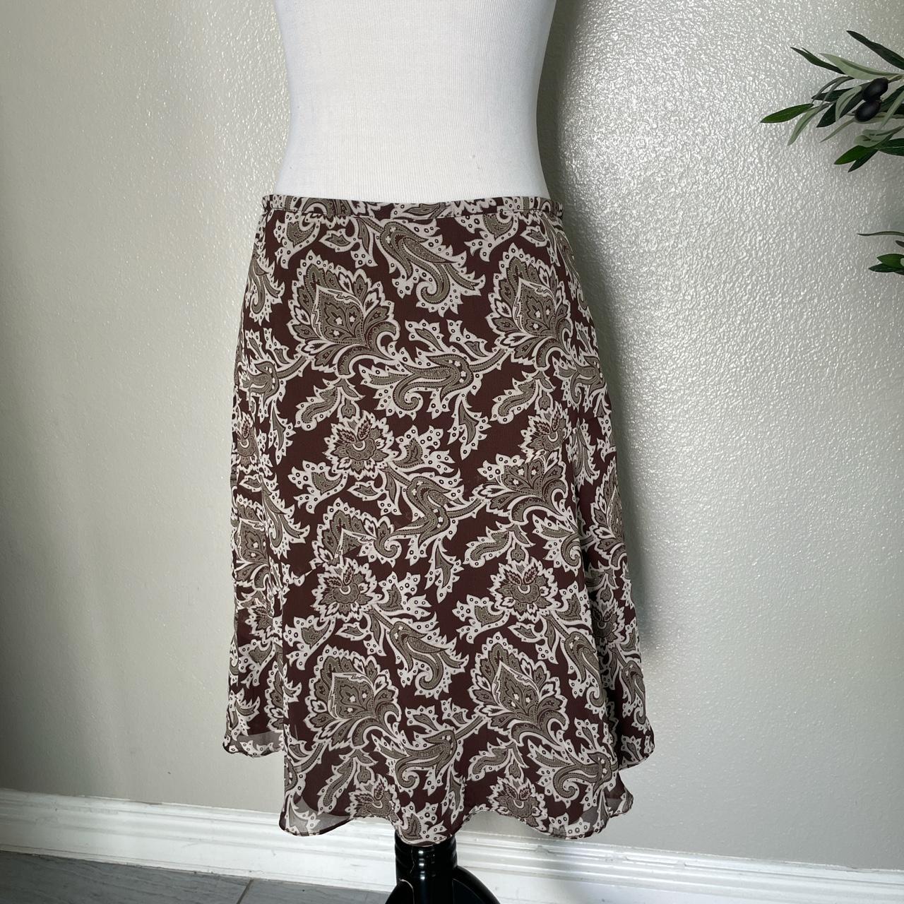 Liz Claiborne Women's Brown and Cream Skirt | Depop