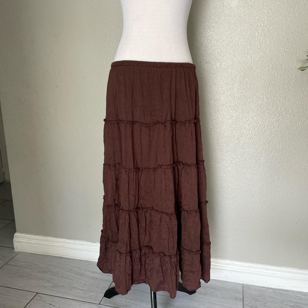 Y2k brown tiered maxi skirt🤎 Size Large Great... - Depop
