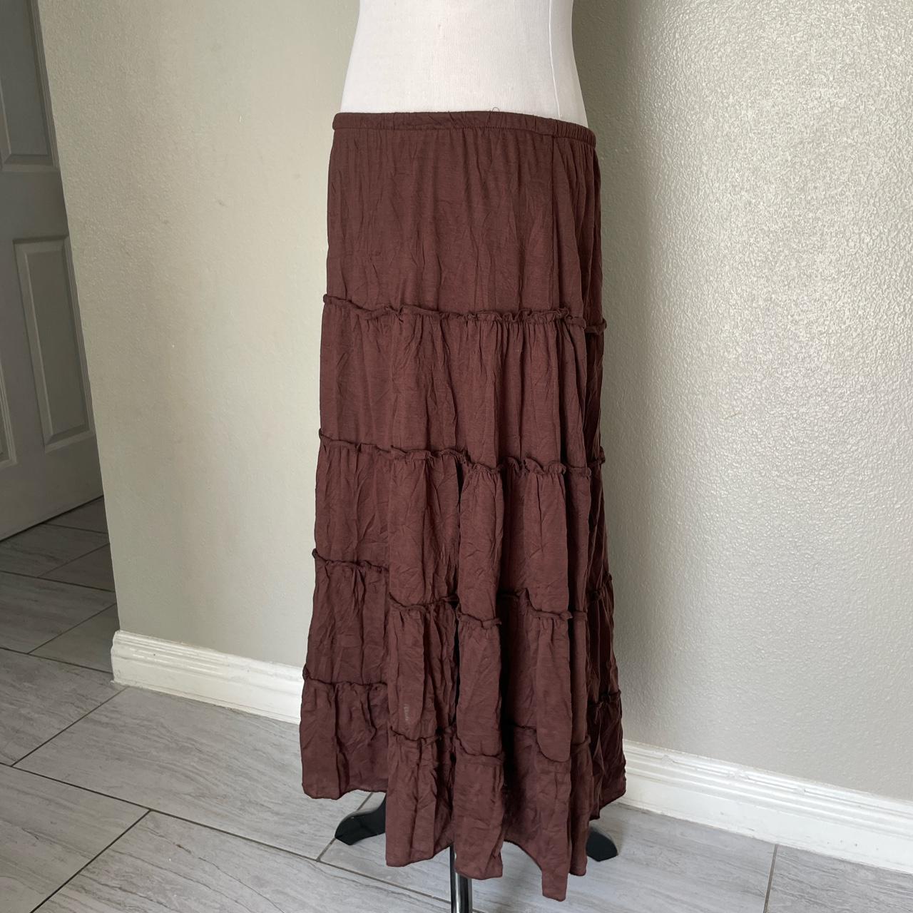 Y2k brown tiered maxi skirt🤎 Size Large Great... - Depop