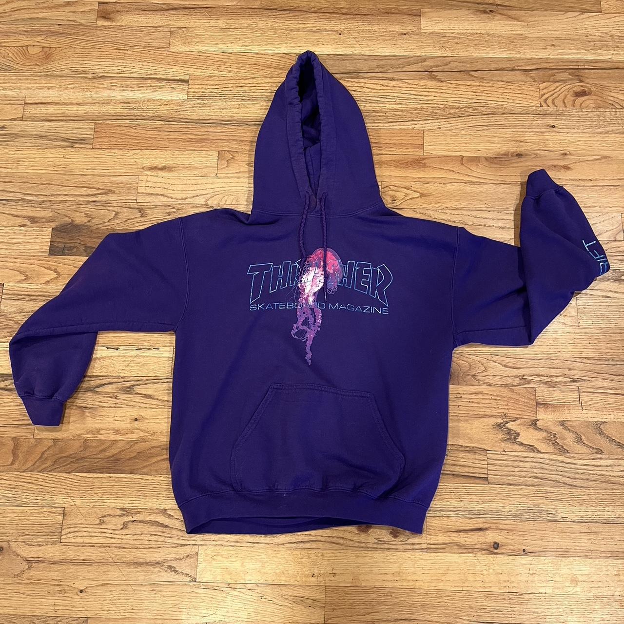 Thrasher purple clearance flame hoodie