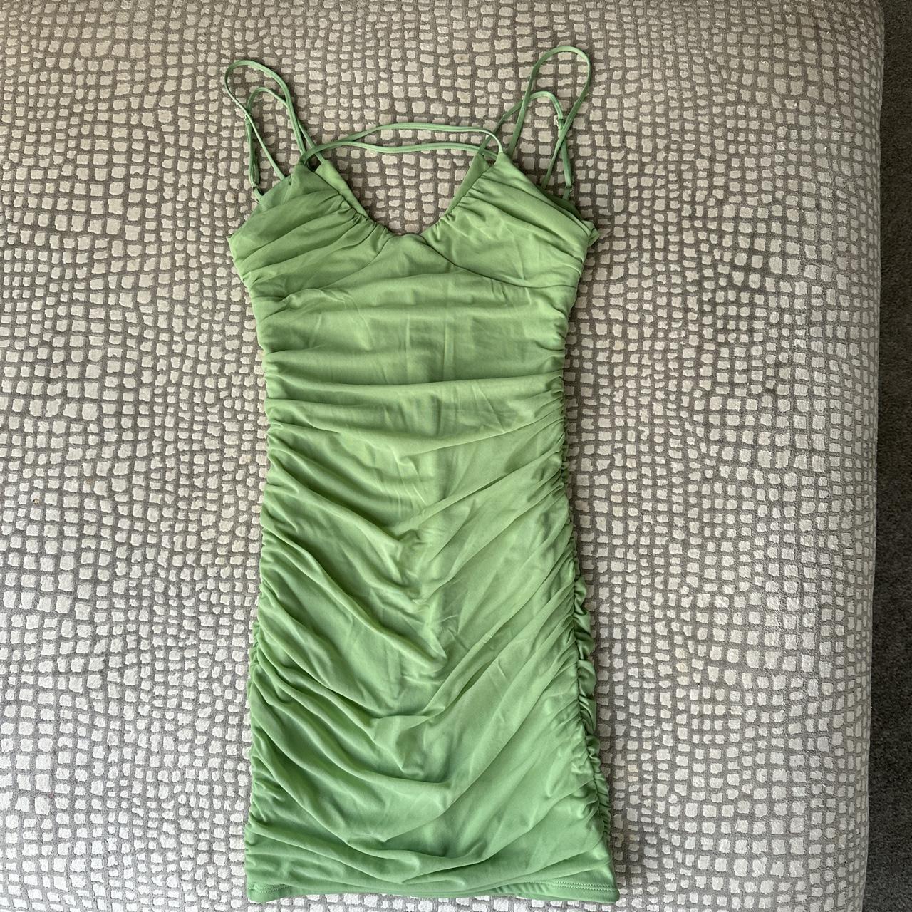 Oh polly ruched mini dress in green Never worn Paid... - Depop