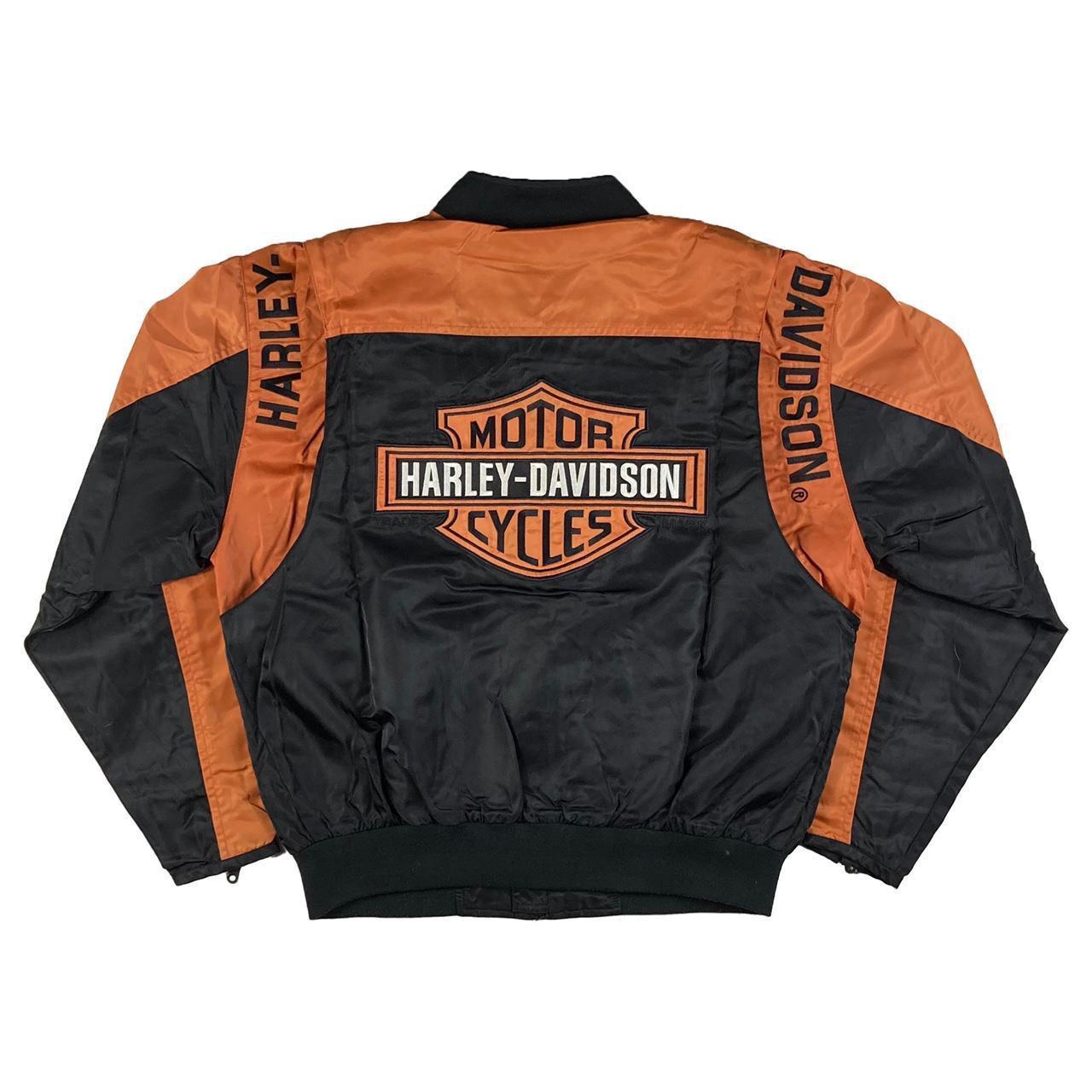 Harley Davidson Men's Black and Orange Jacket | Depop