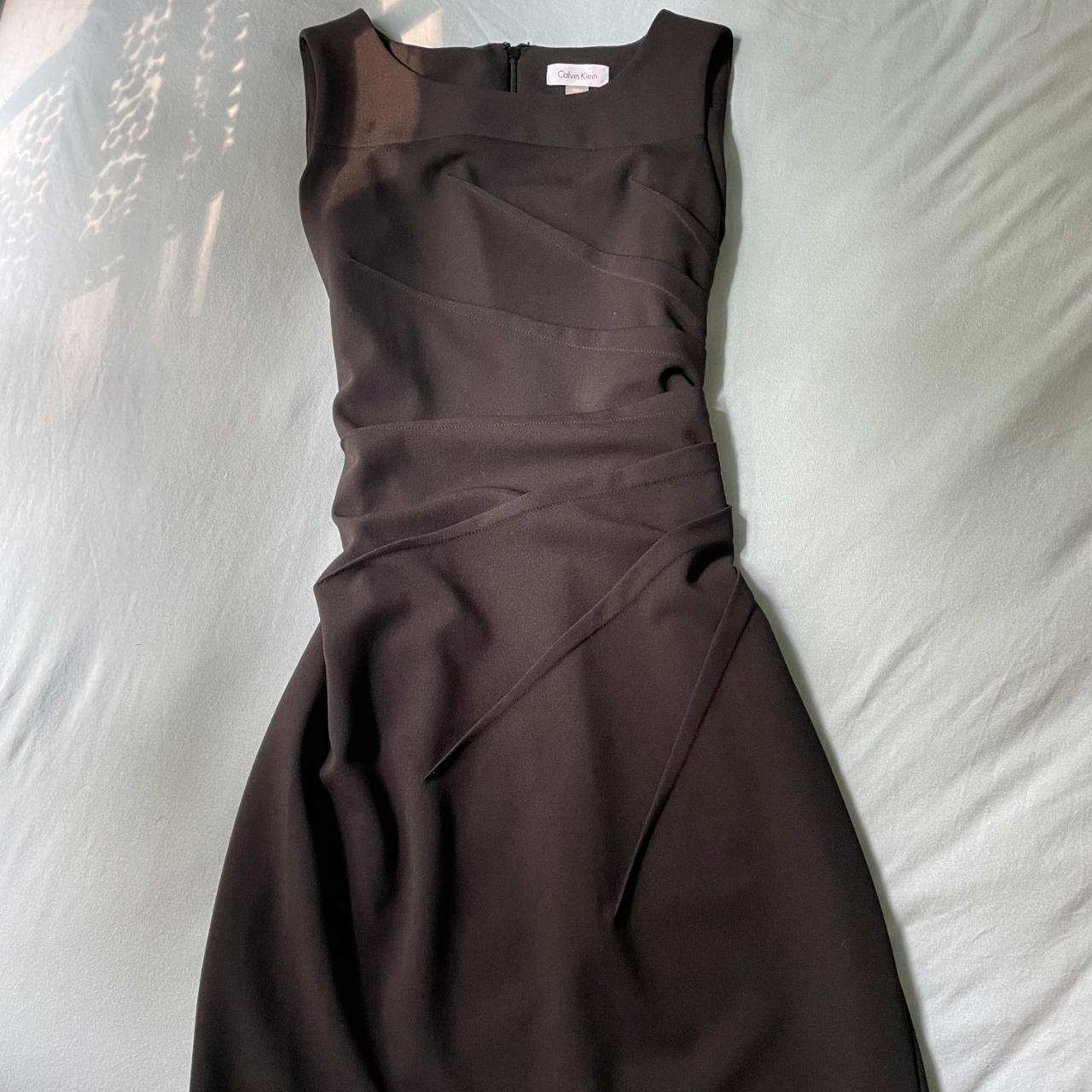 Medium, Calvin Klein fitted black knee length dress,... - Depop