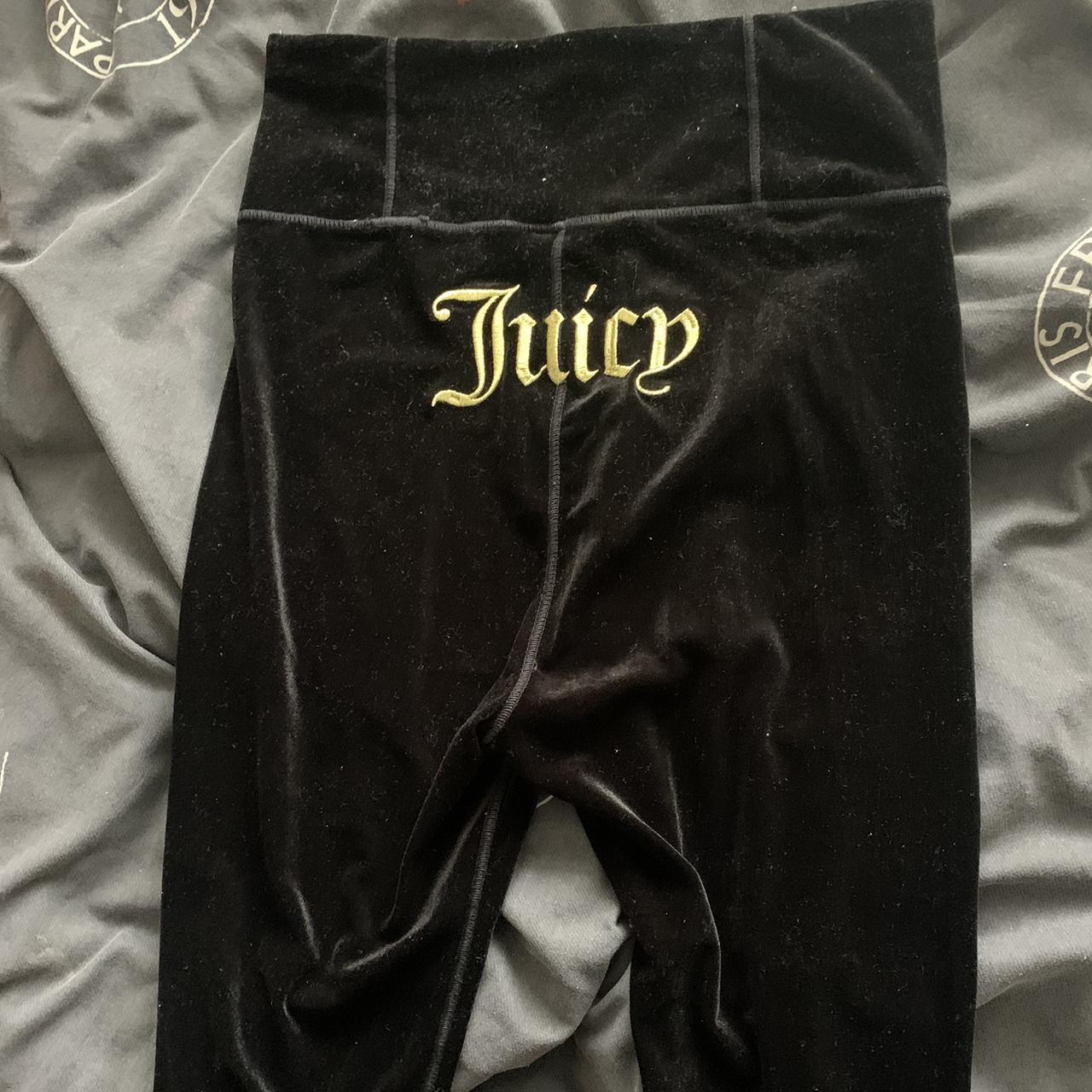 Black velour Juicy Couture leggings with gold... - Depop