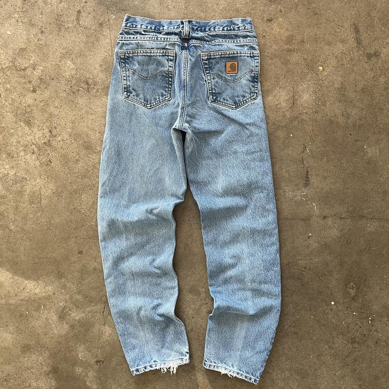 vintage carhartt B17 DST distressed light wash denim... - Depop