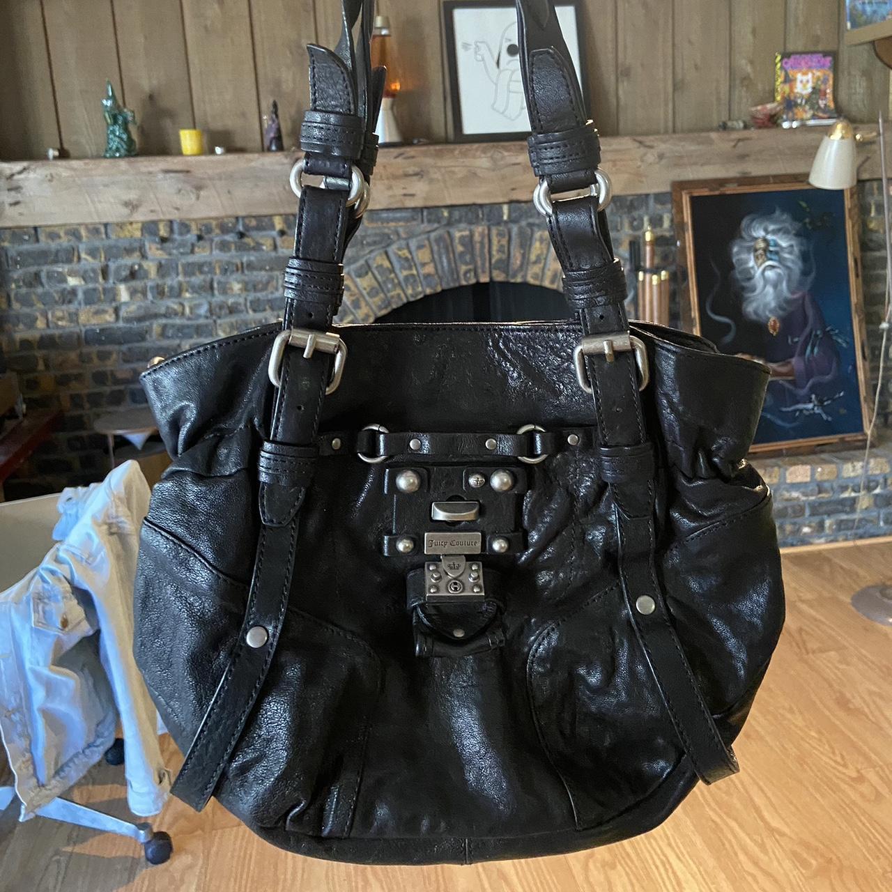 Juicy Couture black leather shoulder bag purse. Y2k - Depop