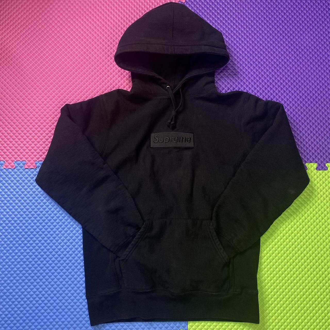 SUPREME 14FW Tonal Box Logo Pullover Hoodie BLACK... - Depop