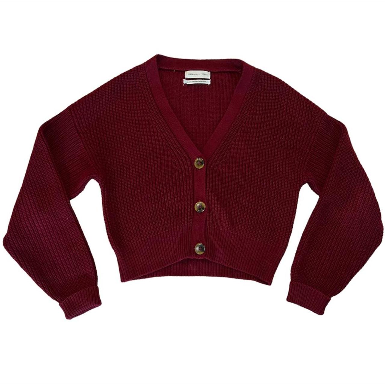 •Urban Outfitters burgundy cropped cardigan •NWOT -... - Depop